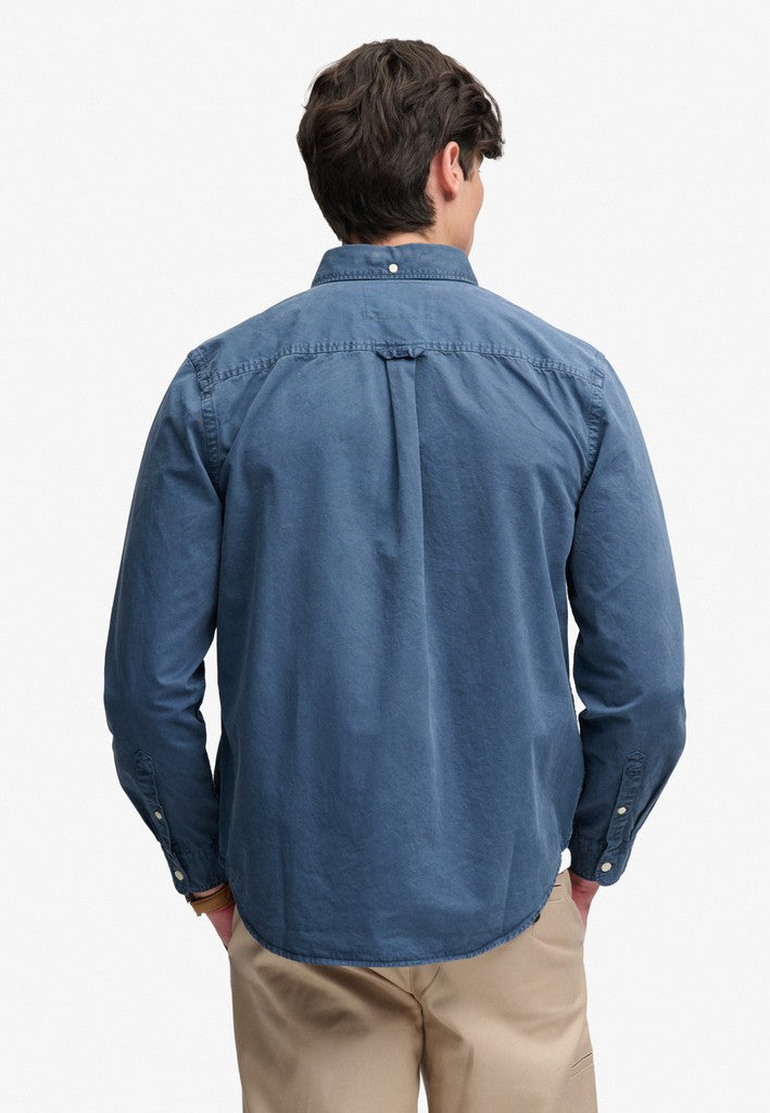 Superdry Garment Dyed Long Sleeve Shirt in Tumbled Slate Blue back model view