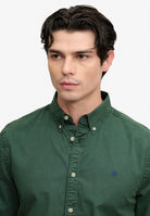 Superdry Garment Dyed Long Sleeve Shirt in Tumbled Green upper body view