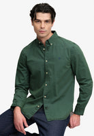 Superdry Garment Dyed Long Sleeve Shirt in Tumbled Green seated view