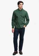 Superdry Garment Dyed Long Sleeve Shirt in Tumbled Green full length view