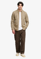 Superdry Garment Dyed Long Sleeve Shirt in Tumbled Tan full length view