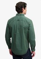 Superdry Garment Dyed Long Sleeve Shirt in Tumbled Green back view on model