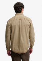 Superdry Garment Dyed Long Sleeve Shirt in Tumbled Tan back view on model