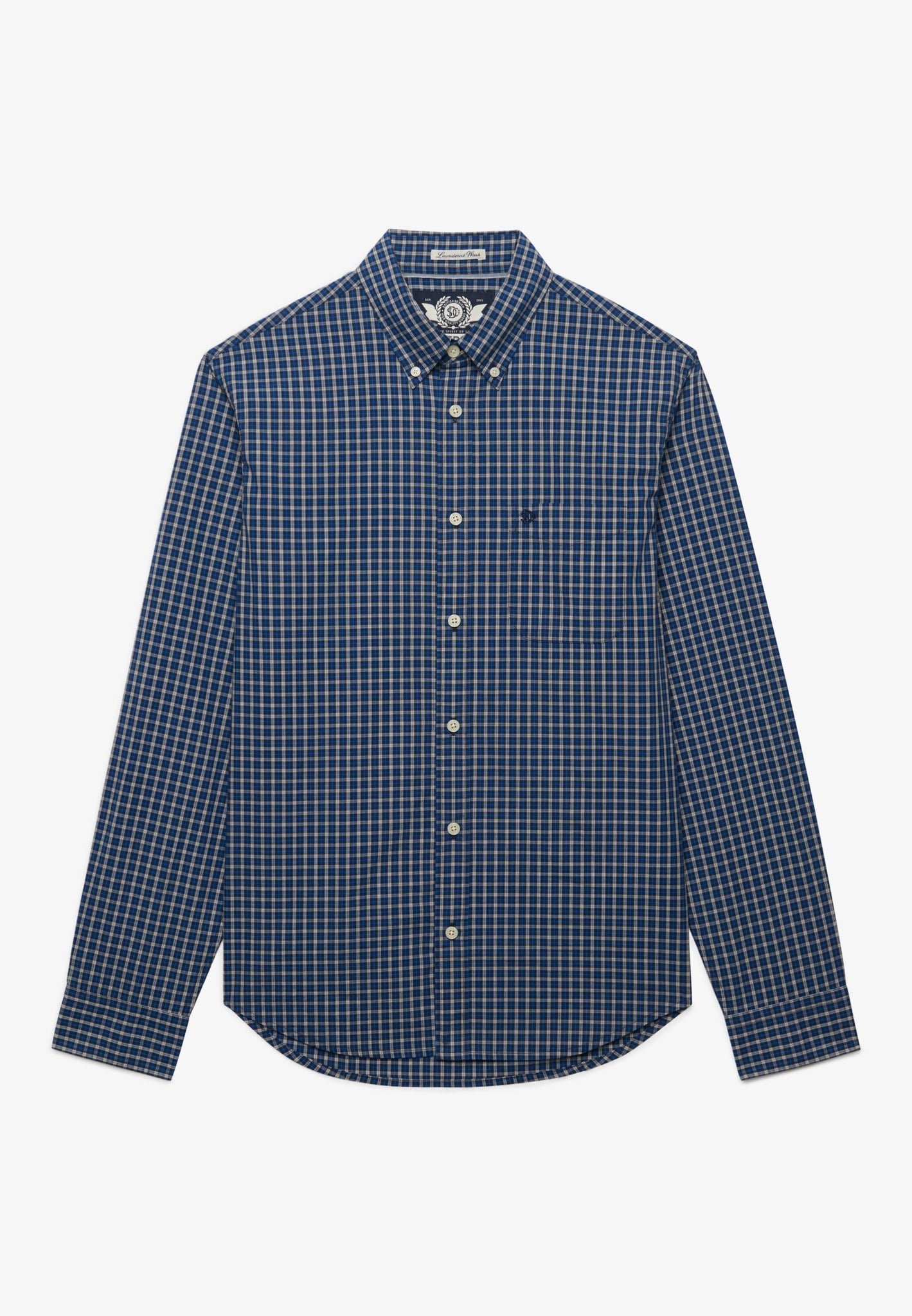 Superdry Preppy Poplin Long Sleeve Shirt in Glen Blue Check angled view