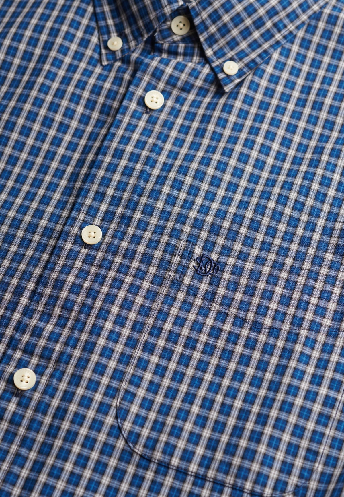 Superdry Preppy Poplin Long Sleeve Shirt in Glen Blue Check button placket detail