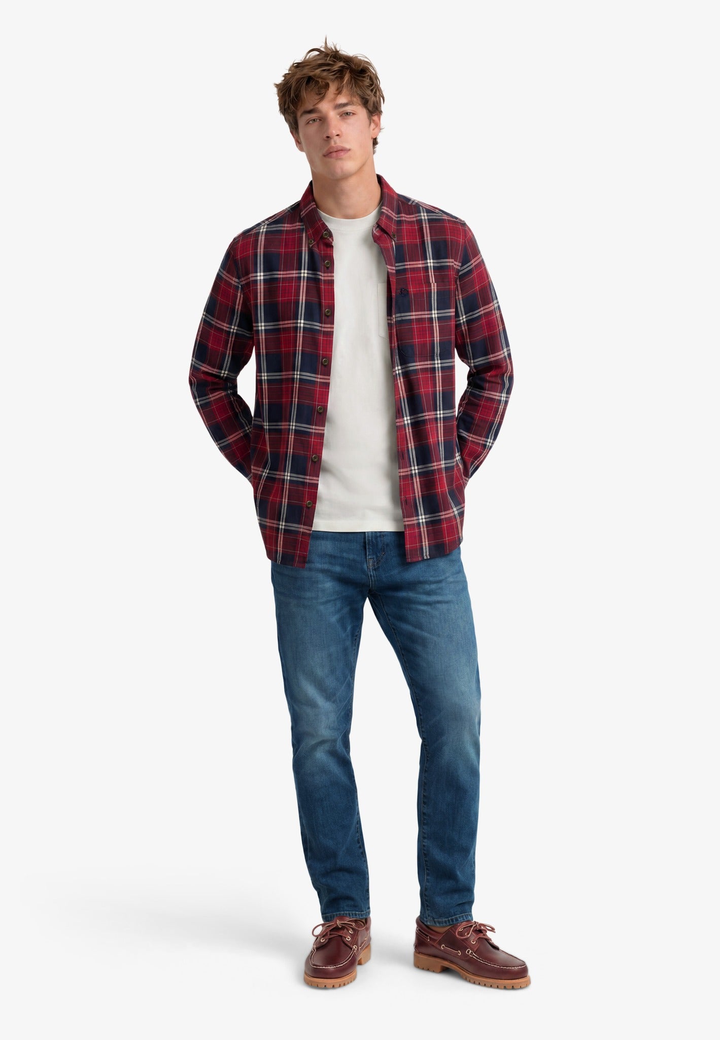 Superdry Long Sleeve Cotton Lumberjack Shirt in Peyton Check Eclipse Navy full length model view