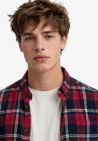 Superdry Long Sleeve Cotton Lumberjack Shirt in Peyton Check Eclipse Navy collar detail