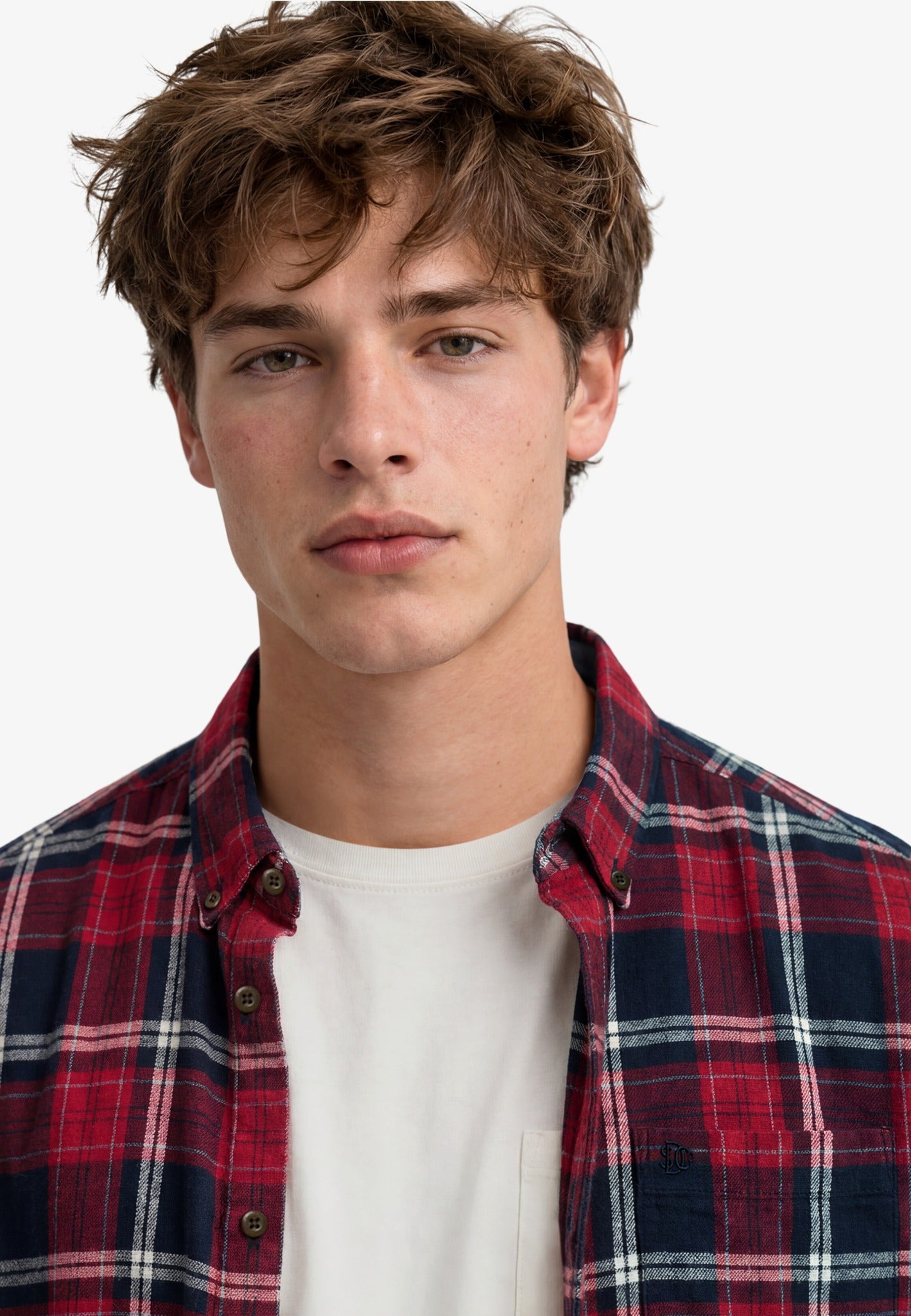 Superdry Long Sleeve Cotton Lumberjack Shirt in Peyton Check Eclipse Navy collar detail