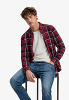 Superdry Long Sleeve Cotton Lumberjack Shirt in Peyton Check Eclipse Navy angled model view