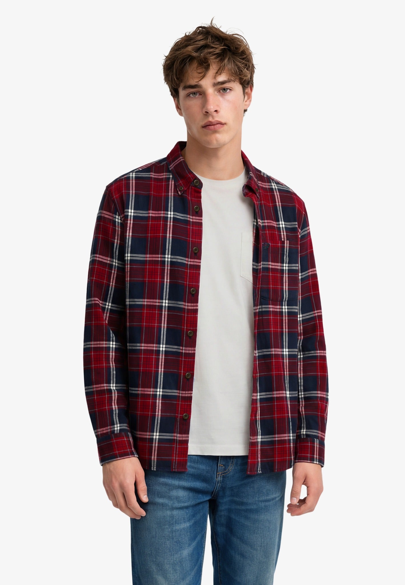 Superdry Long Sleeve Cotton Lumberjack Shirt in Peyton Check Eclipse Navy front model view