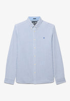 Superdry Preppy Oxford Long Sleeve Shirt in Azure Blue Chalk Stripe front view