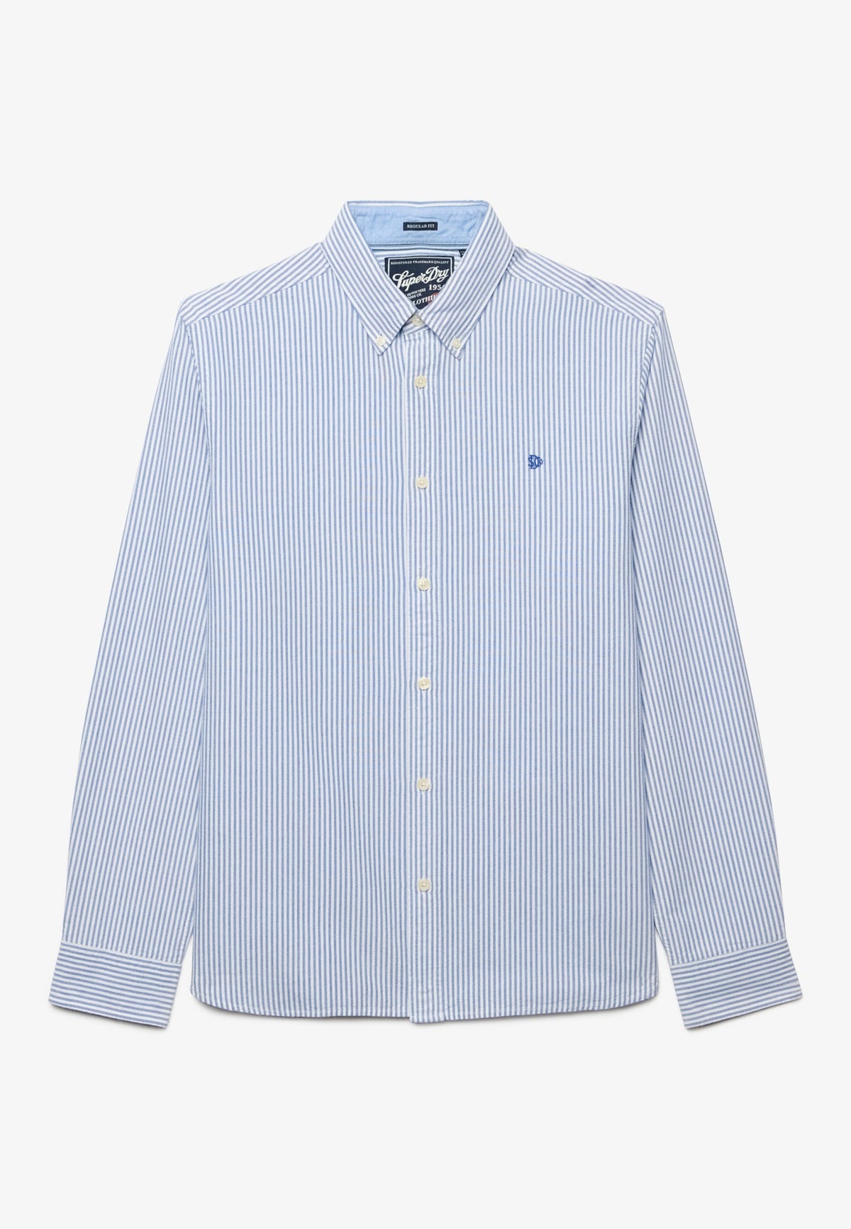 Superdry Preppy Oxford Long Sleeve Shirt in Azure Blue Chalk Stripe front view