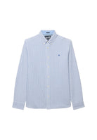 Superdry Preppy Oxford Long Sleeve Shirt in Azure Blue Chalk Stripe angled view