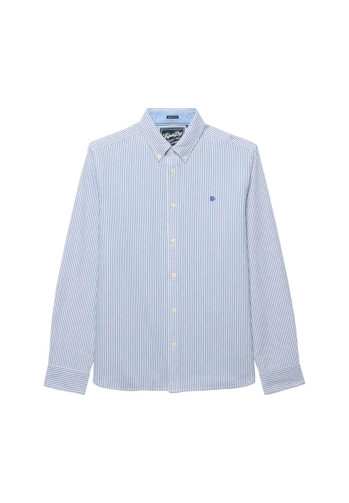 Superdry Preppy Oxford Long Sleeve Shirt in Azure Blue Chalk Stripe angled view