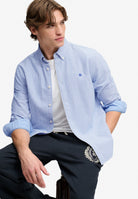Superdry Preppy Oxford Long Sleeve Shirt in Azure Blue Chalk Stripe side view
