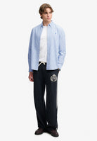 Superdry Preppy Oxford Long Sleeve Shirt in Azure Blue Chalk Stripe full length view