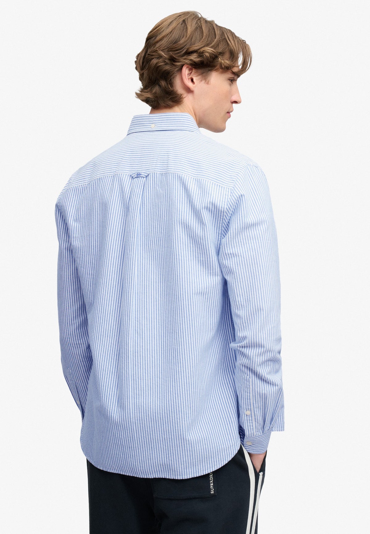 Superdry Preppy Oxford Long Sleeve Shirt in Azure Blue Chalk Stripe back view