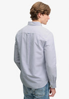 Superdry Preppy Oxford Long Sleeve Shirt in Lilac Mini Stripe upper body view