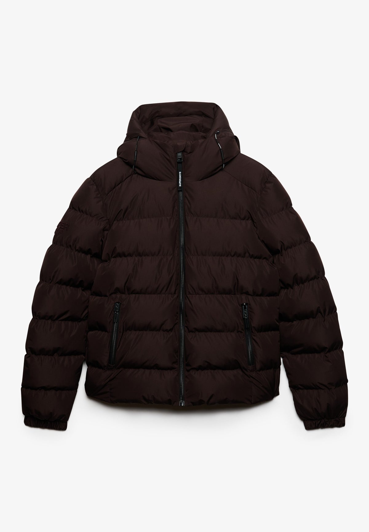 Superdry Hooded Sports Puffer Jacket in Peak Dark Plum front view