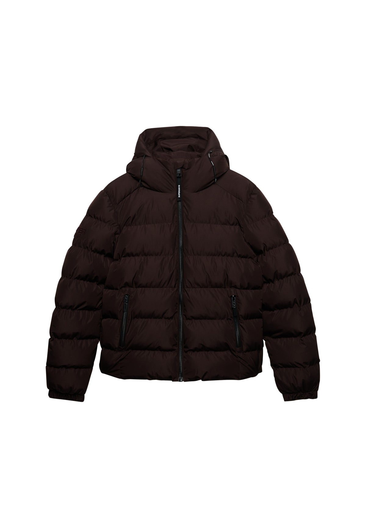 Superdry Hooded Sports Puffer Jacket in Peak Dark Plum angled view
