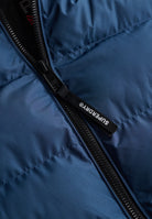 Superdry Hooded Sports Puffer Jacket in Altitude Blue zip detail