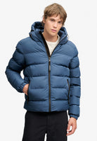 Superdry Hooded Sports Puffer Jacket in Altitude Blue front model view
