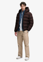 Superdry Hooded Sports Puffer Jacket in Peak Dark Plum full length view