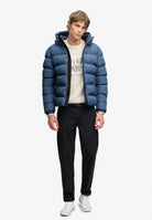 Superdry Hooded Sports Puffer Jacket in Altitude Blue full length model view