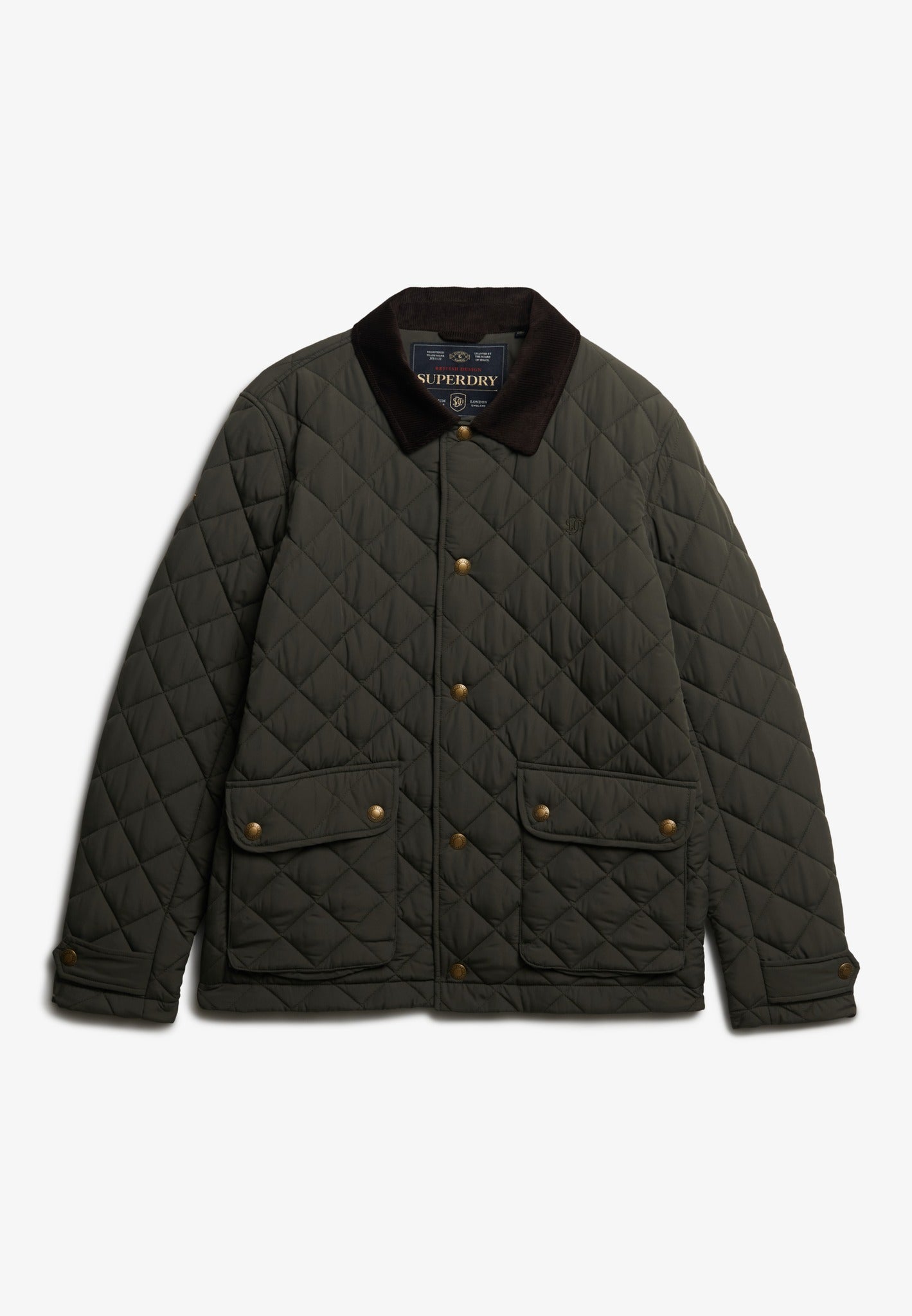 Superdry Quilted Estate Coach Jacket in Army Khaki front view