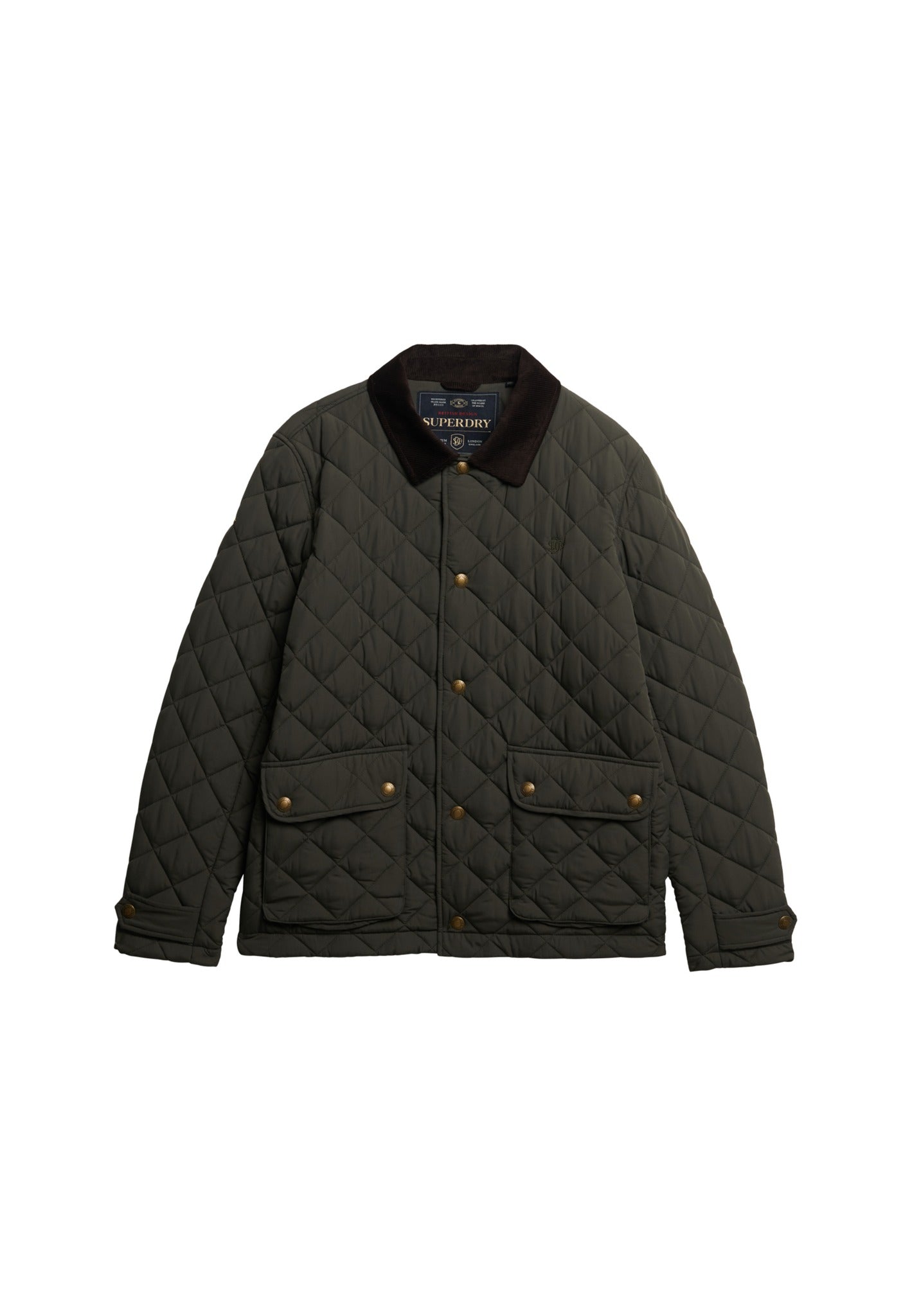 Superdry Quilted Estate Coach Jacket in Army Khaki angled view