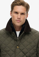 Superdry Quilted Estate Coach Jacket in Army Khaki upper body view