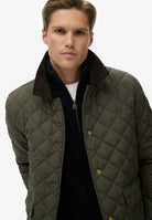 Superdry Quilted Estate Coach Jacket in Army Khaki on model angled view