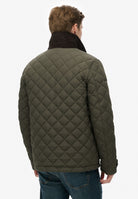 Superdry Quilted Estate Coach Jacket in Army Khaki back view on model