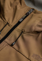 Superdry Hooded Softshell Trekker Jacket in Peak Sands Beige zip and hood detail