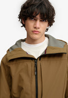 Superdry Hooded Softshell Trekker Jacket in Peak Sands Beige upper body view