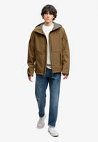 Superdry Hooded Softshell Trekker Jacket in Peak Sands Beige full length view