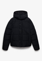 Superdry Premium Hood Puffer Jacket in Black angled view