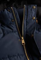Superdry Premium Hood Puffer Jacket in Eclipse Navy zip and snap detail