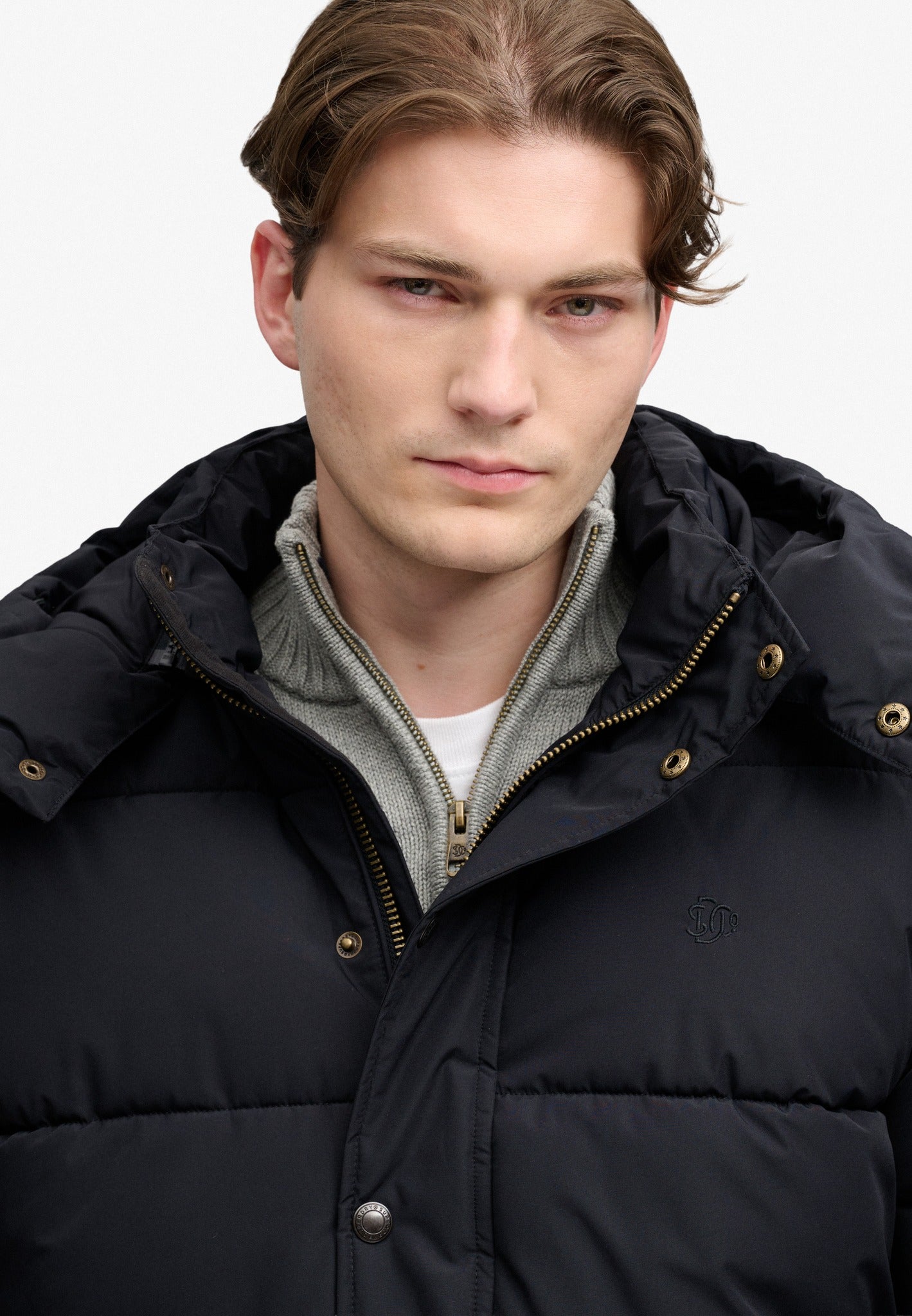 Superdry Premium Hood Puffer Jacket in Black hood and zip detail