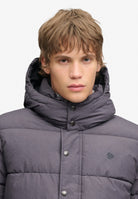 Superdry Premium Hood Puffer Jacket in Grey Marl upper body view