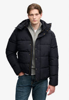 Superdry Premium Hood Puffer Jacket in Black half model view