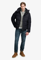 Superdry Premium Hood Puffer Jacket in Black full length model view