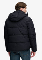 Superdry Premium Hood Puffer Jacket in Black back model view