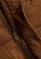 Superdry Premium Hood Cord Puffer Jacket in Dark Tobacco Brown cord fabric and zip detail