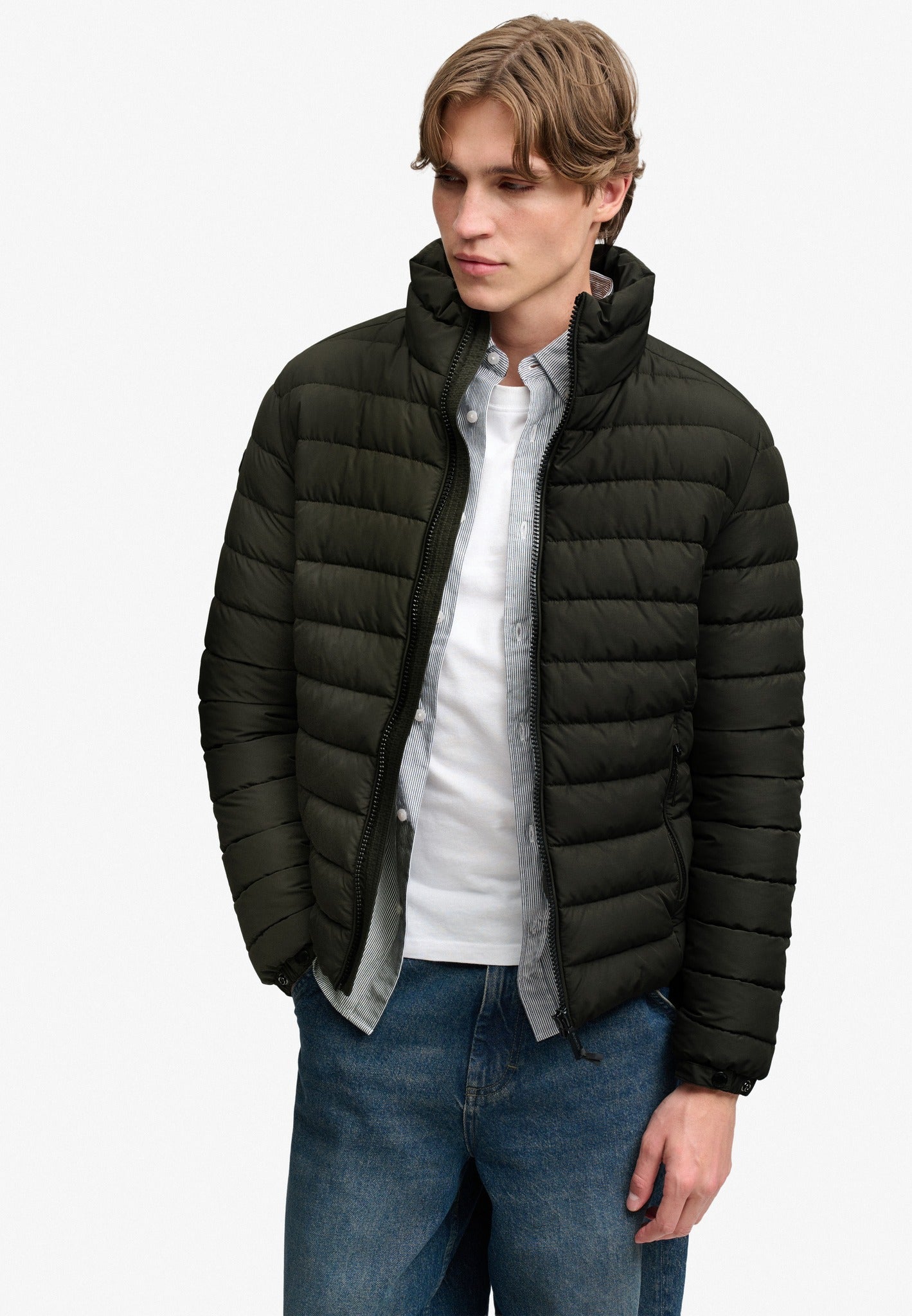 Superdry Fuji Midweight Padded Jacket in Surplus Goods Olive Green angled model view