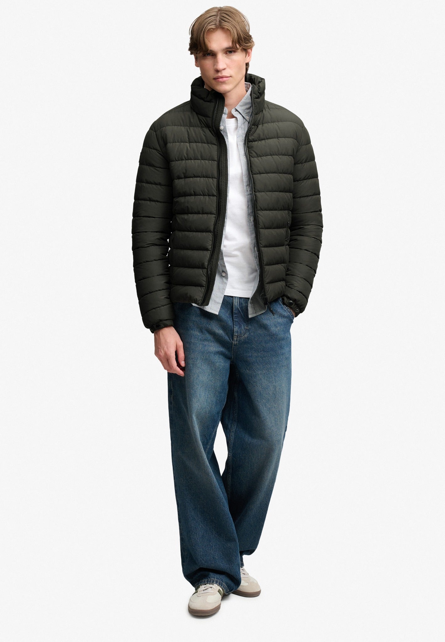 Superdry Fuji Midweight Padded Jacket in Surplus Goods Olive Green full length model view