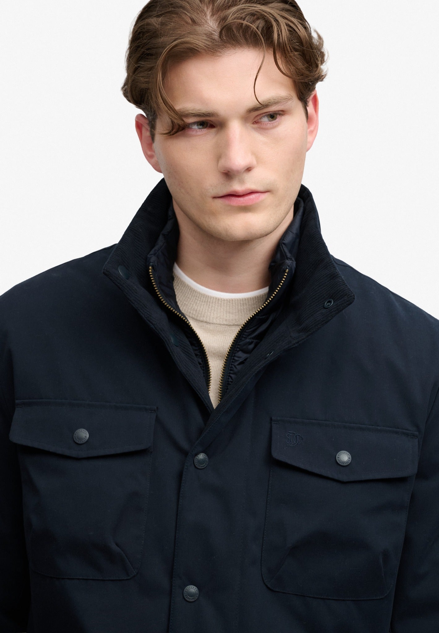 Superdry 2 In 1 Burford Jacket in Eclipse Navy half model view