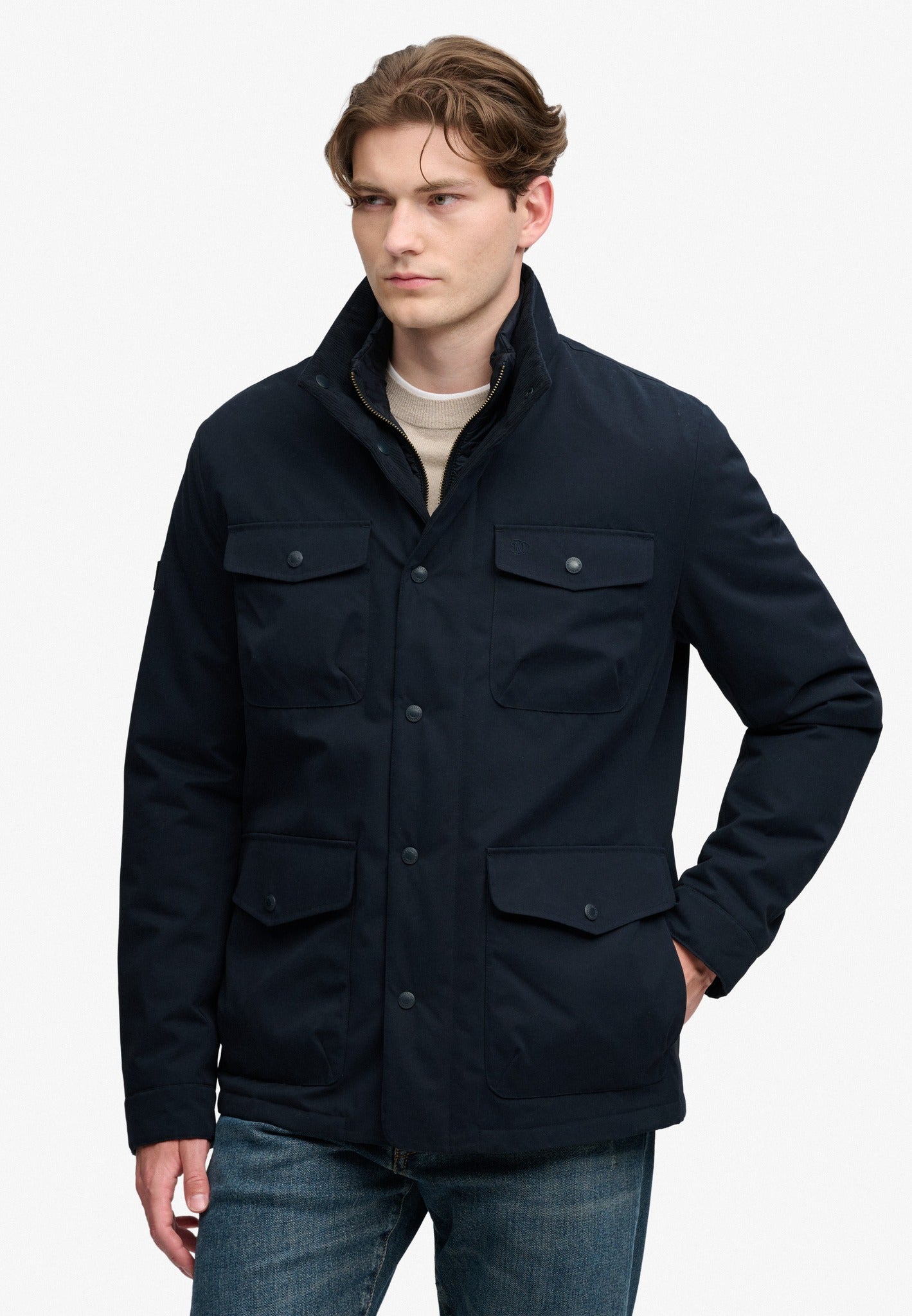 Superdry 2 In 1 Burford Jacket in Eclipse Navy angled model view