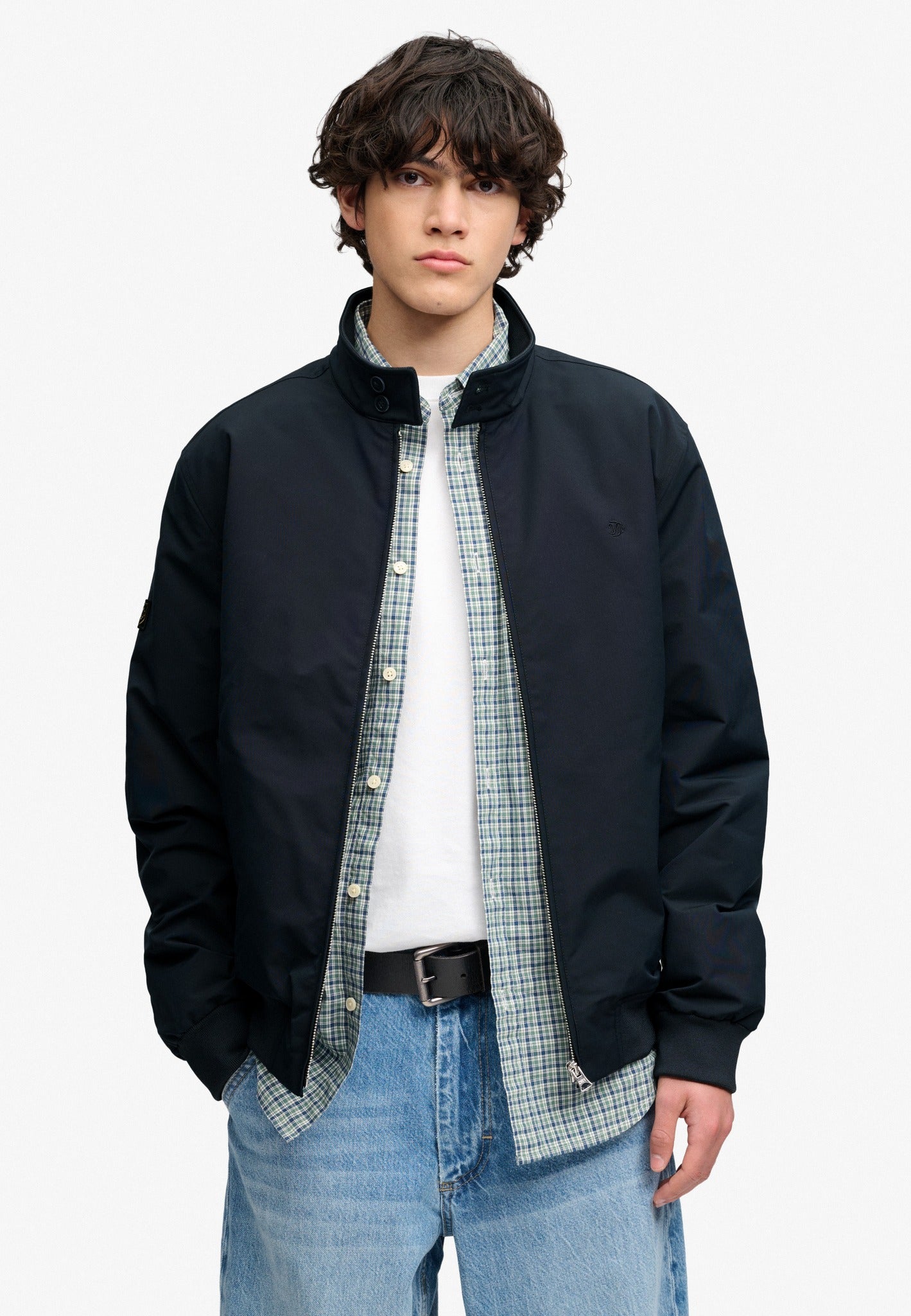 Superdry Campus Padded Harrington Jacket in Eclipse Navy front model view