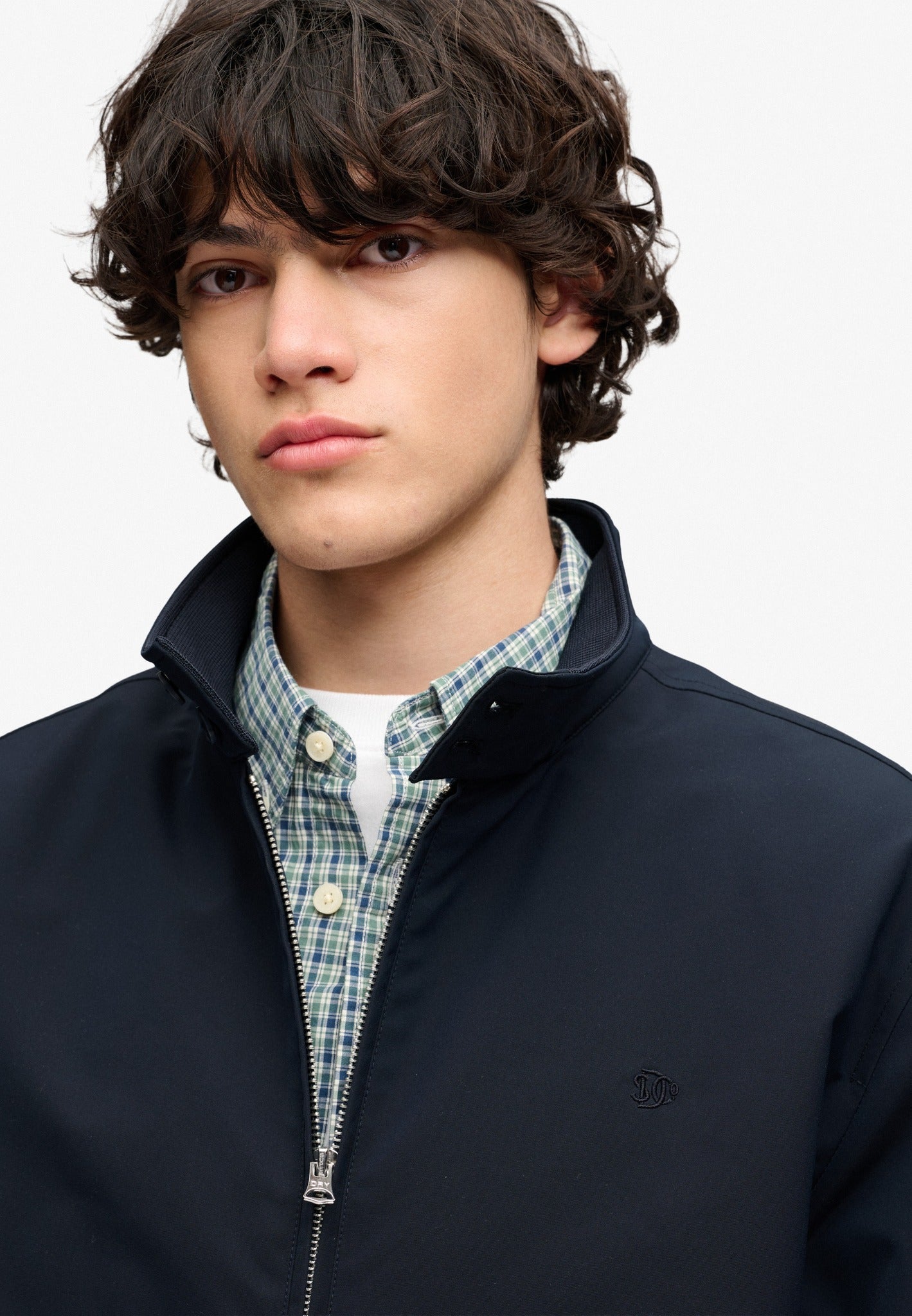 Superdry Campus Padded Harrington Jacket in Eclipse Navy collar and zip detail